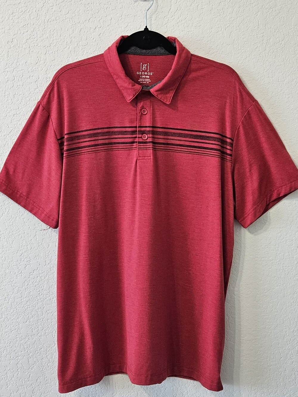 George Men’s Crimson Polo with Black Chest Stripes - Picture 1 of 5